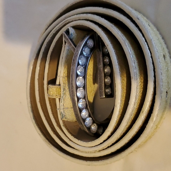 𝅺Two Guess cream and sparkle & black /silver  leather belts XL - Picture 5 of 11